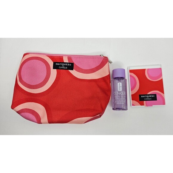 Marimekko For Clinique Orange Pink Makeup Bag W/ Makeup Remover & Compact Mirror - Picture 1 of 8